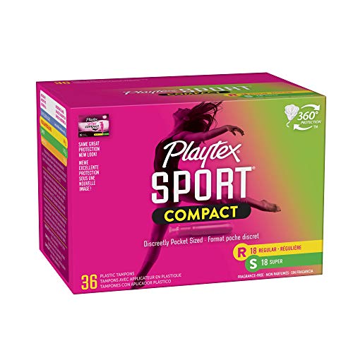 Playtex Sport Compact Athletic Tampons, Regular & Super Absorbency, Multi-Pac...