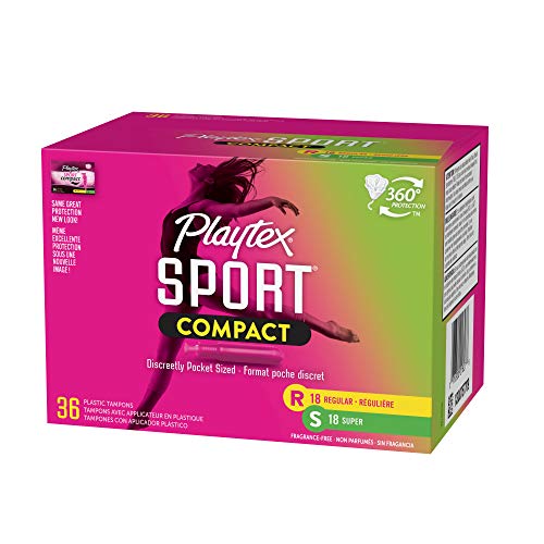 Playtex Sport Compact Athletic Tampons, Regular & Super Absorbency, Multi-Pac...