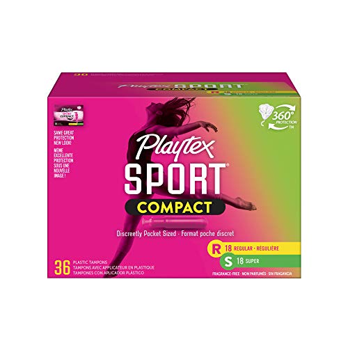 Playtex Sport Compact Athletic Tampons, Regular & Super Absorbency, Multi-Pac...