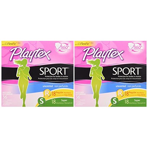 Playtex Sport Tampon Multipack, Unscented, 36-count Box (Pack of 2)