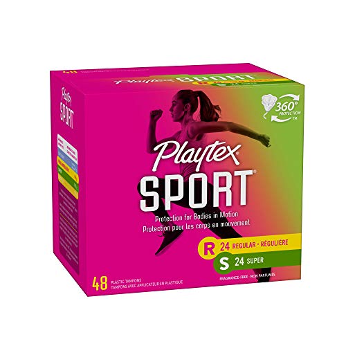 Playtex Sport Tampons Multipack, Regular and Super Absorbency, Unscented, 48 ...