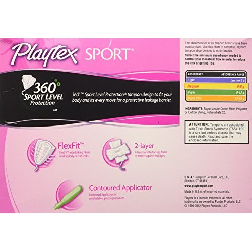 Playtex Sport Unscented Regular Absorbency Tampons, 80 Count
