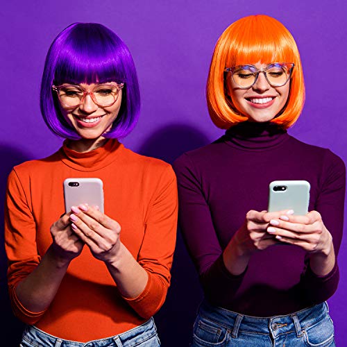 PLULON 20 Pieces Party Wigs and Sunglass Set, Neon Short Bob Wig Sunglass Pac...