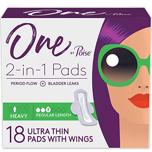 One by Poise Feminine Pads with Wings (2-in-1 Period & Bladder Leakage Pad fo...