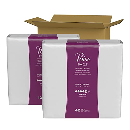 Poise Incontinence Pads for Women, Maximum Absorbency, Long, 84 Count (Pack o...