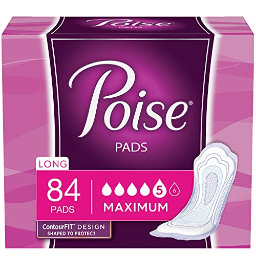 Poise Incontinence Pads for Women, Maximum Absorbency, Long, 84 Count (Pack o...