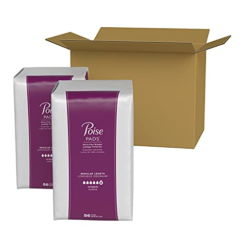 Poise Incontinence Pads, Ultimate Absorbency, Regular, 56 Count (Pack of 2)