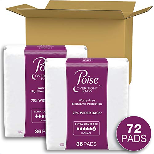Poise Overnight Incontinence Pads for Women, Ultimate Absorbency, 72 Count (2...