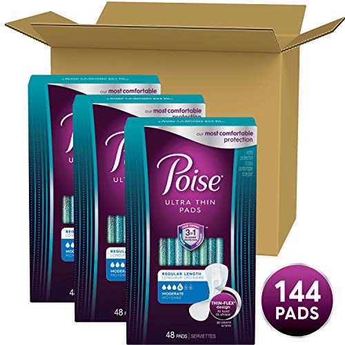 Poise Ultra Thin Incontinence Pads for Women, Moderate Absorbency, Regular Le...