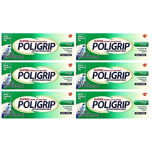 6 Super Poligrip Denture Adhesive .30oz Pocket size
