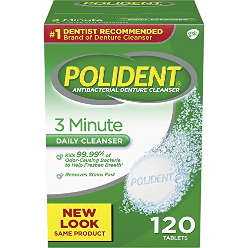 Polident 3-Minute Antibacterial Denture Cleanser - Mint, 3 Minute Whitening, ...