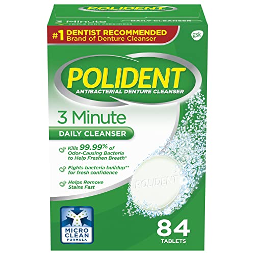Polident 3 Minute Triple Mint Antibacterial Denture Cleanser Effervescent Tab...