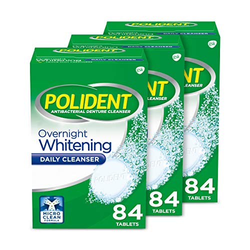 Polident Overnight Whitening Denture Cleanser Effervescent Tablets, 3x84 count