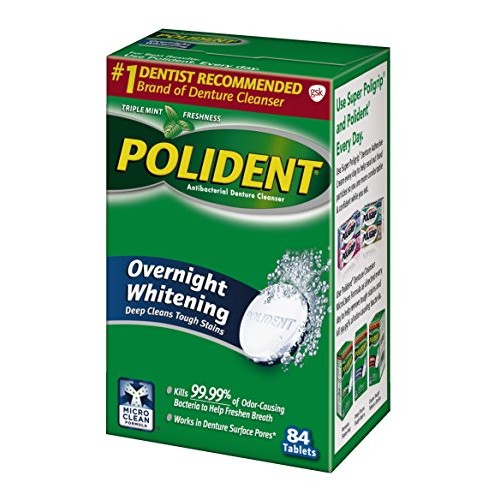 Polident Overnight Whitening Denture Cleanser Tablets, 84 Count