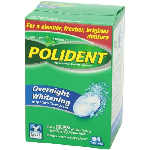 Polident Overnight Whitening Denture Cleanser Tablets, 84 Count