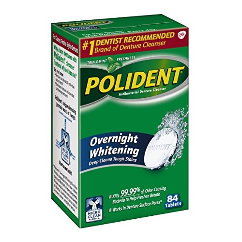 Polident Overnight Whitening Denture Cleanser Tablets, 84 Count