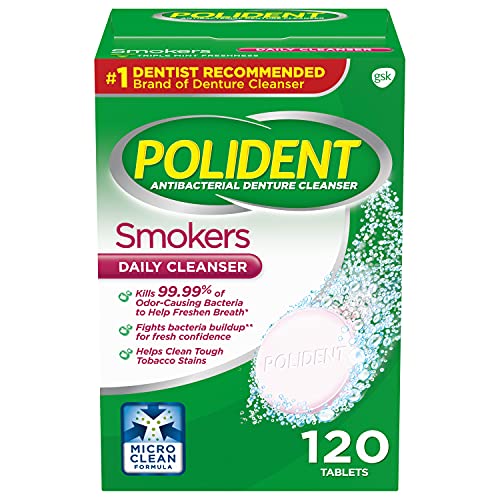 Polident Smokers Antibacterial Denture Cleanser Effervescent Tablets, 120 count