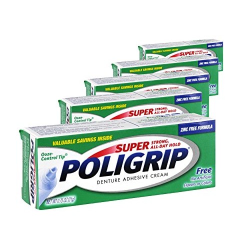 (5 Pack) Super Poligrip Denture Adhesive Cream - Strong, All-Day Hold - Zinc ...
