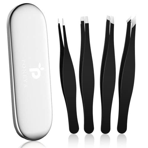 Tweezers Set for Women & Men, 4 PCS Professional Stainless Steel Eyebrow Twee...