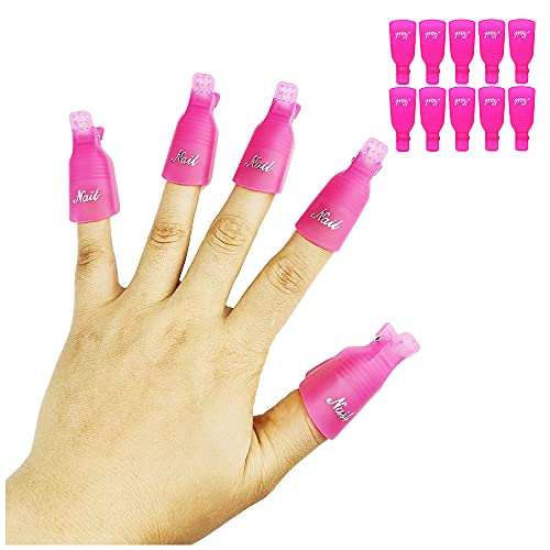 (10 Pcs Pink) Plastic Acrylic Nail Art Soak Off Cap Clip UV Gel Polish Remove...