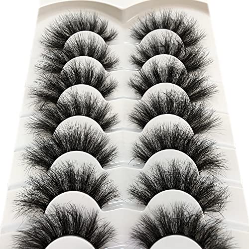 Pooplunch False Eyelashes Cat-Eye Fluffy Faux Mink Lashes 8D Wispy Lashes 7 P...