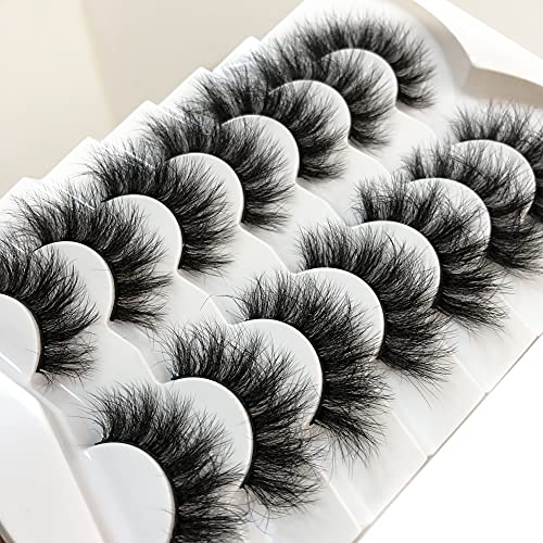 Pooplunch False Eyelashes Cat-Eye Fluffy Faux Mink Lashes 8D Wispy Lashes 7 P...