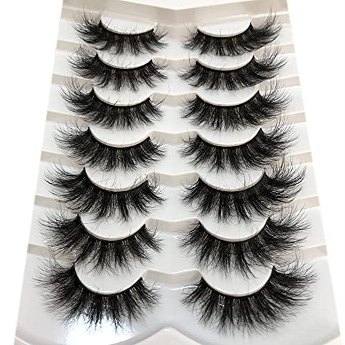 Pooplunch False Eyelashes Cat-Eye Fluffy Faux Mink Lashes 8D Wispy Lashes 7 P...