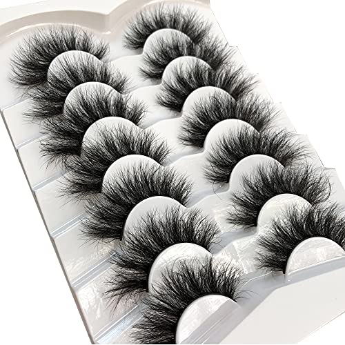 Pooplunch False Eyelashes Cat-Eye Fluffy Faux Mink Lashes 8D Wispy Lashes 7 P...