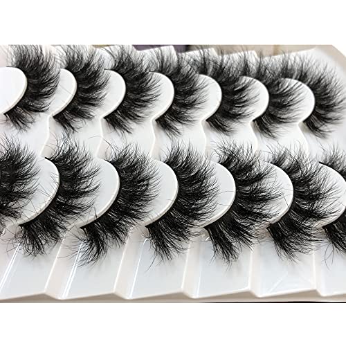 Pooplunch False Eyelashes Cat-Eye Fluffy Faux Mink Lashes 8D Wispy Lashes 7 P...
