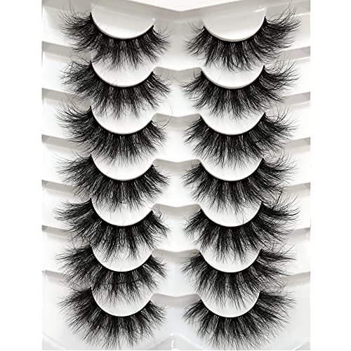 Pooplunch False Eyelashes Cat-Eye Fluffy Faux Mink Lashes 8D Wispy Lashes 7 P...