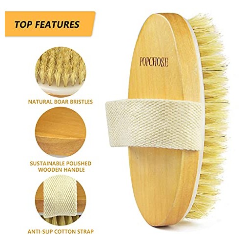 Dry Brushing Body Brush, POPCHOSE Natural Bristle Dry Skin Exfoliating Brush ...