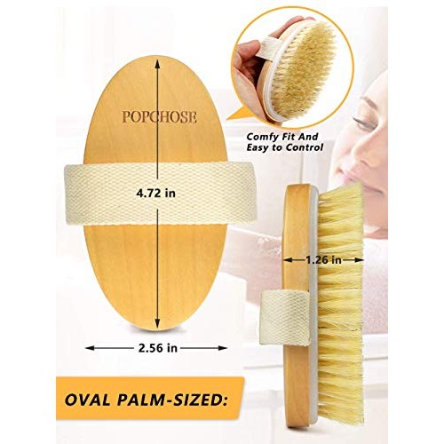 Dry Brushing Body Brush, POPCHOSE Natural Bristle Dry Skin Exfoliating Brush ...