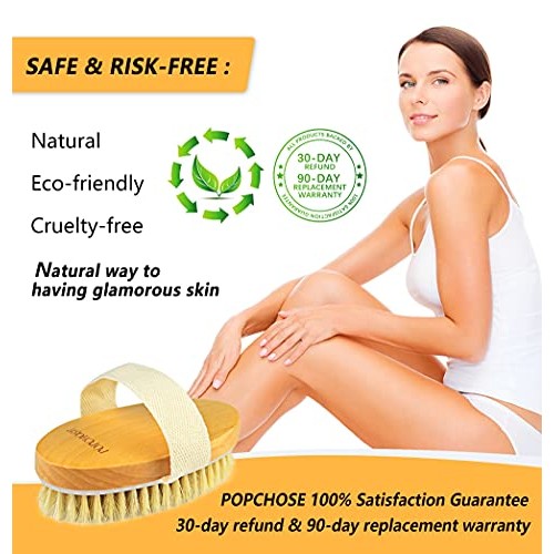 Dry Brushing Body Brush, POPCHOSE Natural Bristle Dry Skin Exfoliating Brush ...