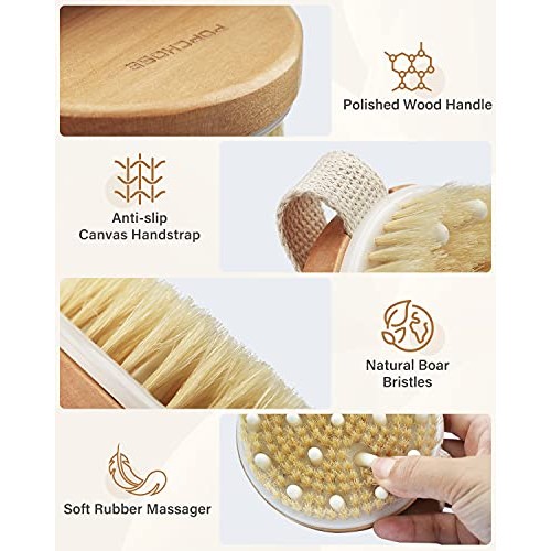 POPCHOSE Body Exfoliator Dry Brush, Dry Brushing Exfoliating Body Brush for D...