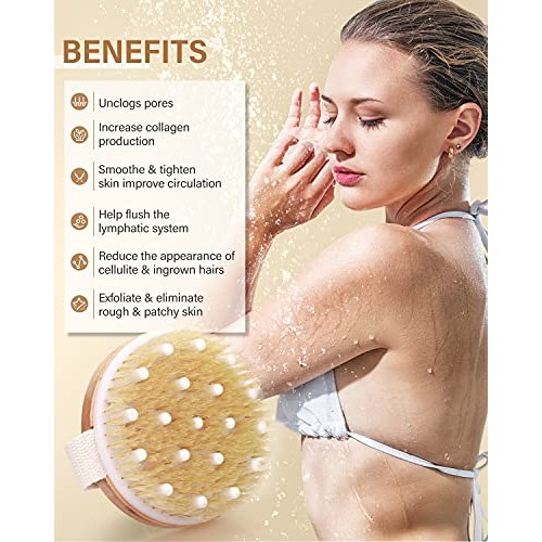 POPCHOSE Body Exfoliator Dry Brush, Dry Brushing Exfoliating Body Brush for D...