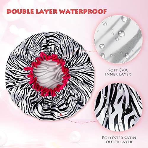 POPCHOSE Shower Cap, Large Shower Caps for Women Long Hair, Reusable Double L...