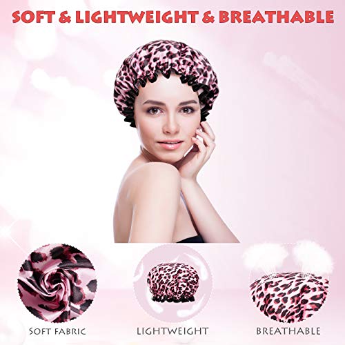 POPCHOSE Shower Cap, Large Shower Caps for Women Long Hair, Reusable Double L...