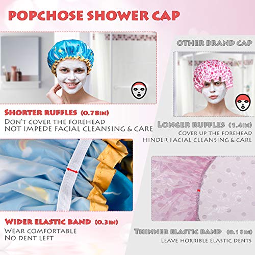 POPCHOSE Shower Cap, Large Shower Caps for Women Long Hair, Reusable Double L...