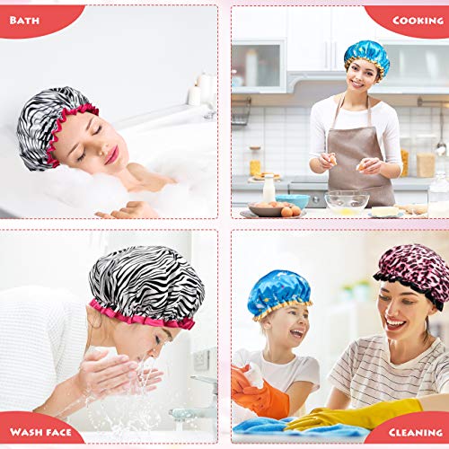 POPCHOSE Shower Cap, Large Shower Caps for Women Long Hair, Reusable Double L...