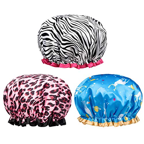 POPCHOSE Shower Cap, Large Shower Caps for Women Long Hair, Reusable Double L...