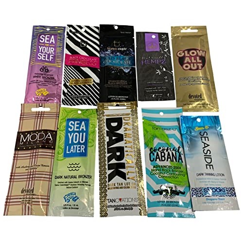 10 New Tanning Lotion Sample Packets - Major Brands Bronzer & Intensifier - 1...