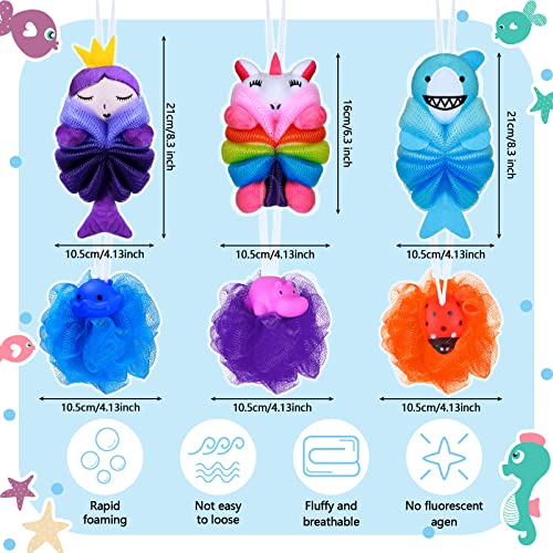 6 Pieces Kids Bath Sponge Animal Loofah for Kids Exfoliating Children Bath Po...