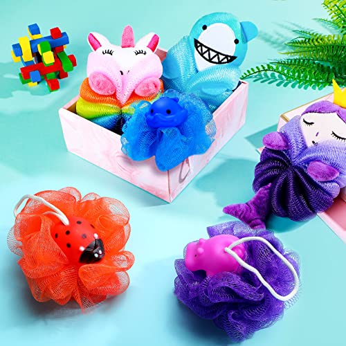 6 Pieces Kids Bath Sponge Animal Loofah for Kids Exfoliating Children Bath Po...