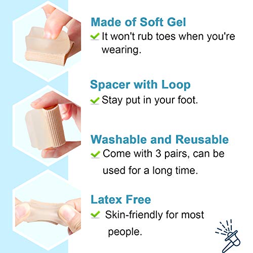 Povihome 6 Pack Gel Toe Spacer Separators(0.6'' Thick), Bunion Corrector for ...