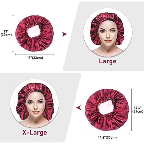 Satin Bonnet Silk Sleep Cap: 2PCS Extra Large Silk Bonnets for Curly Hair, Br...