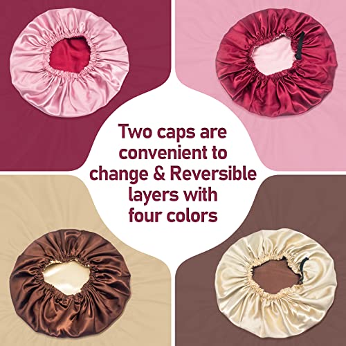 Satin Bonnet Silk Sleep Cap: 2PCS Extra Large Silk Bonnets for Curly Hair, Br...