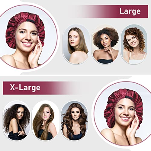 Satin Bonnet Silk Sleep Cap: 2PCS Extra Large Silk Bonnets for Curly Hair, Br...