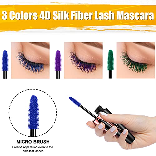 4D Silk Fiber Lash Mascara Waterproof Smudge-Purple Blue Green colorful Masca...