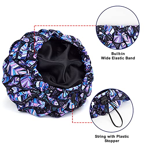 POZILAN Luxury Shower Cap for Women, Waterproof Reusable Shower Caps Double L...