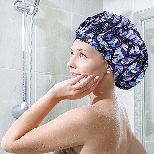 POZILAN Luxury Shower Cap for Women, Waterproof Reusable Shower Caps Double L...